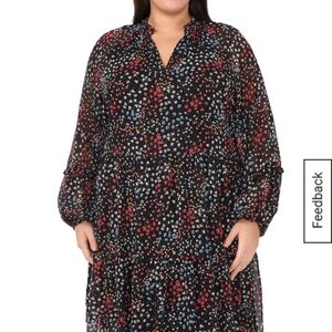 CeCe Black Floral Long Sleeve Dress